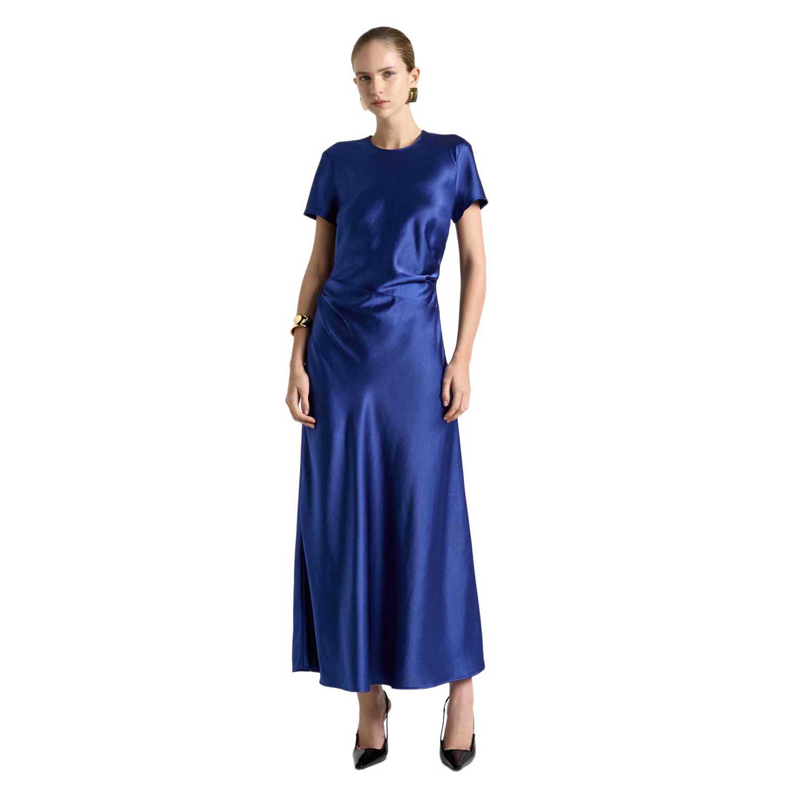 Cue Viscose Satin Draped Waist Midi Dress